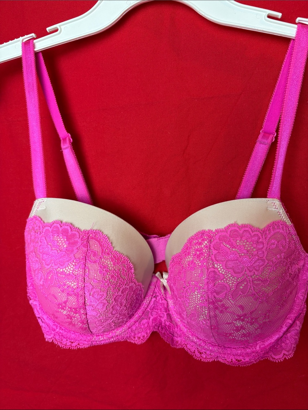 Victoria's Secret bright Pink lace overlay Push-Up Bra 34DD